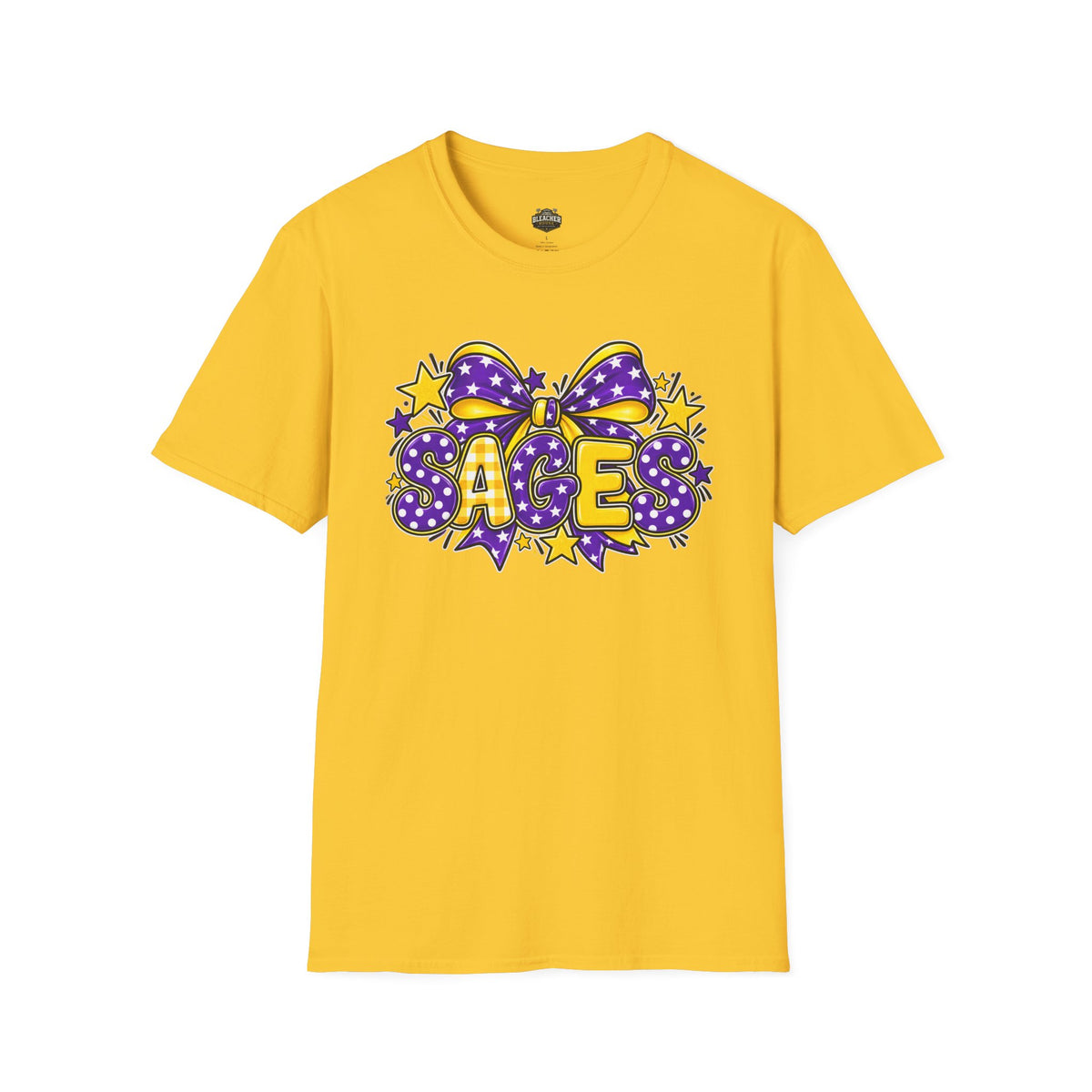 Sages T-Shirt — SAGES Cheer Bow Graphic Tee (Purple & Gold Stars)