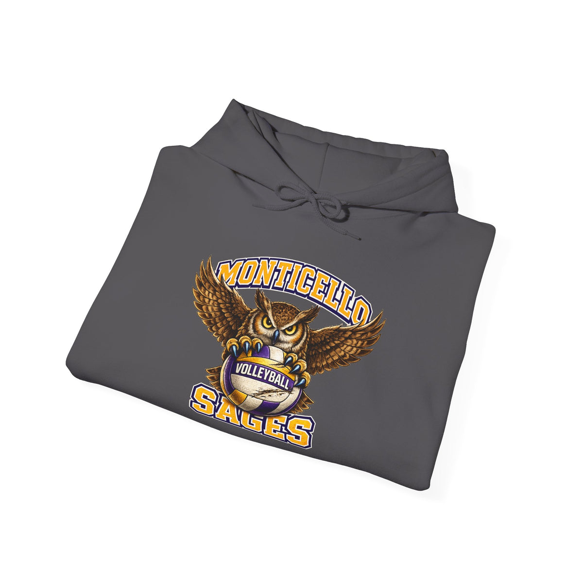 Monticello Sages Volleyball Hoodie — Wingspread Owl Mascot School Sweatshirt