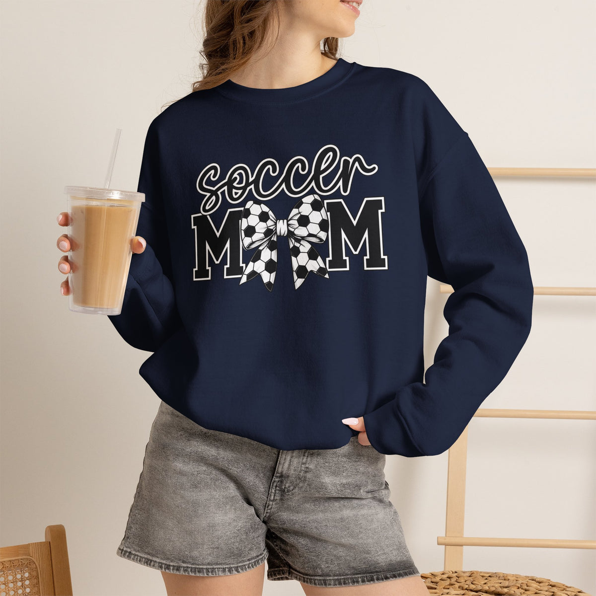 Soccer Mom Crewneck Sweatshirt — Cheer Mom Graphic Pullover with Soccer Bow