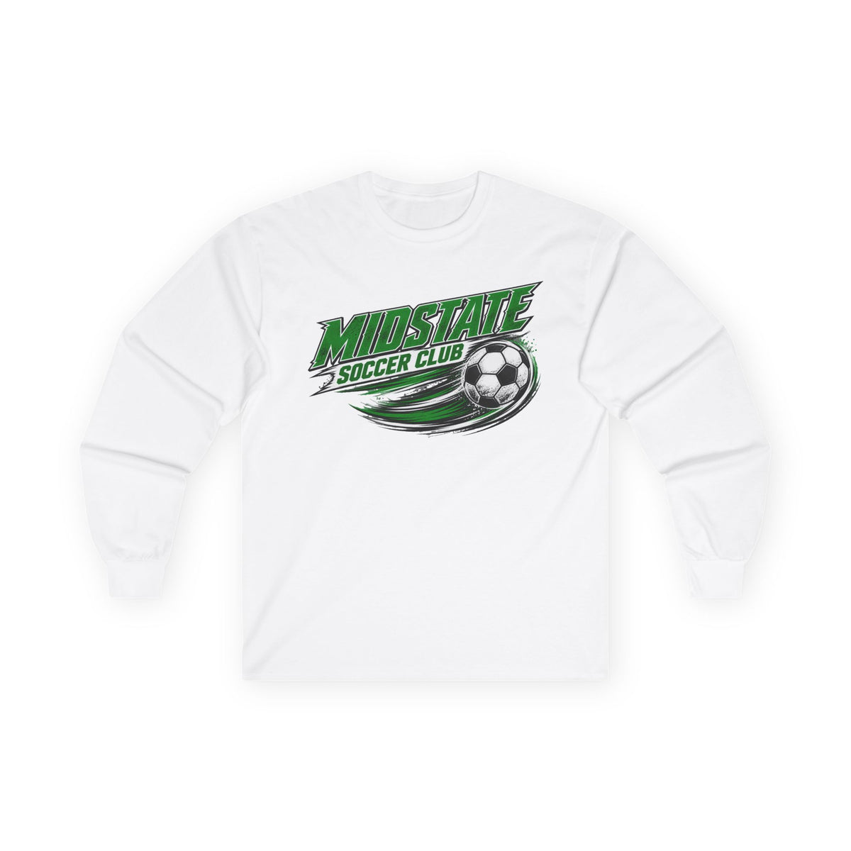 Midstate Soccer Club Long Sleeve Tee — Vintage Green Soccer Graphic