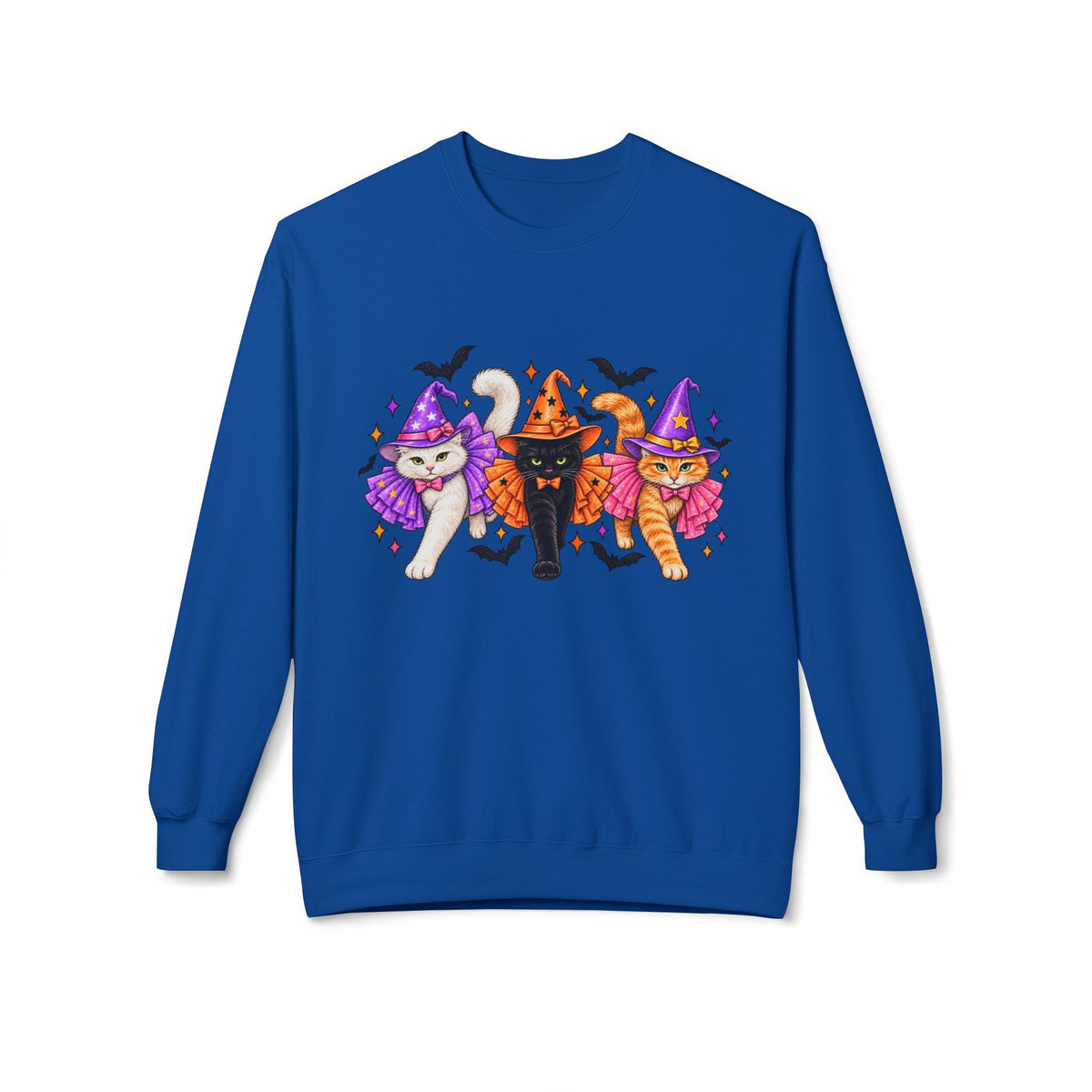 Halloween Cats Crewneck Sweatshirt — Cute Witch Cat Trio Graphic