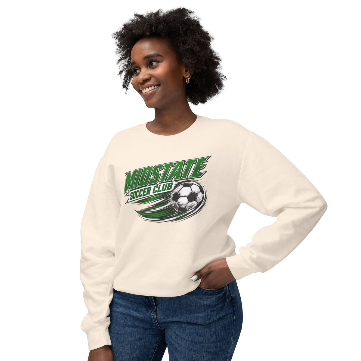 MidState Soccer Club Crewneck Sweatshirt — Vintage Green Soccer Ball Design