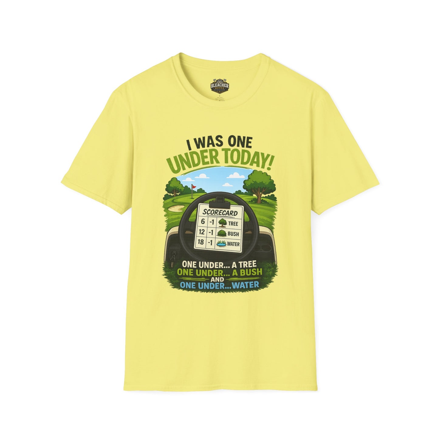 Golf T-Shirt — "I Was One Under Today!" ANIMATED VERSION - Scorecard Golf Humor Shirt