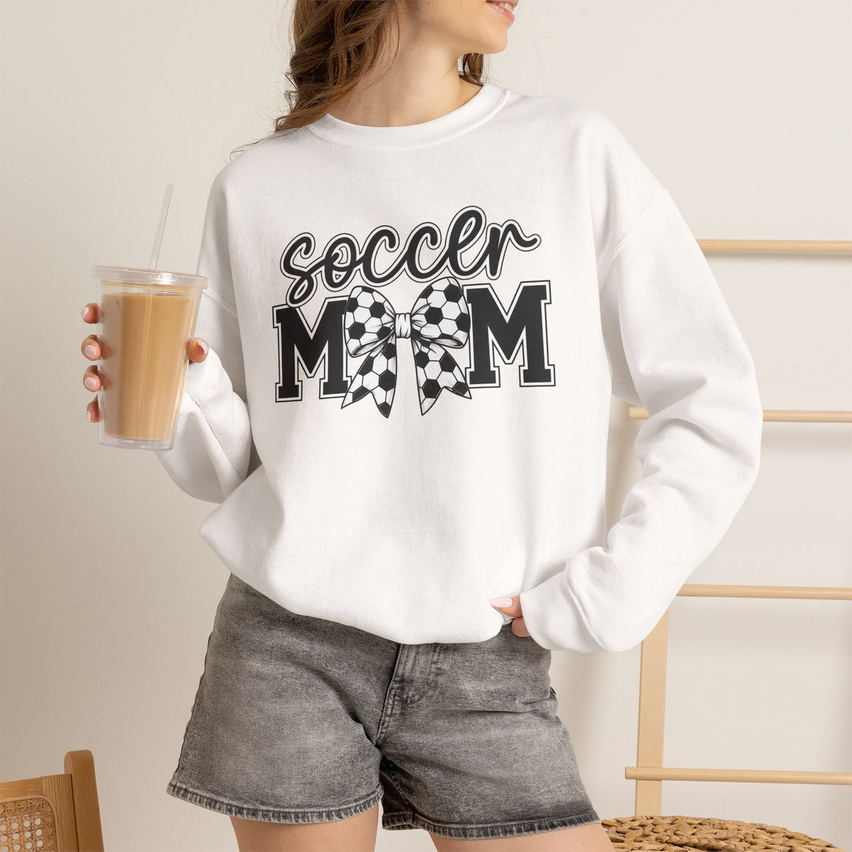 Soccer Mom Crewneck Sweatshirt — Cheer Mom Graphic Pullover with Soccer Bow