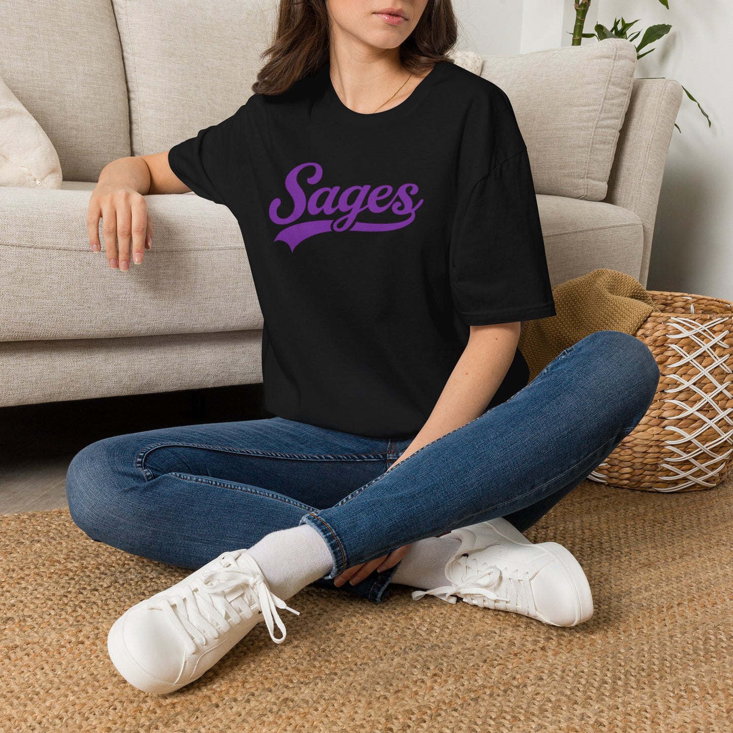 Sages Script T‑Shirt — Vintage Purple Team Logo Tee