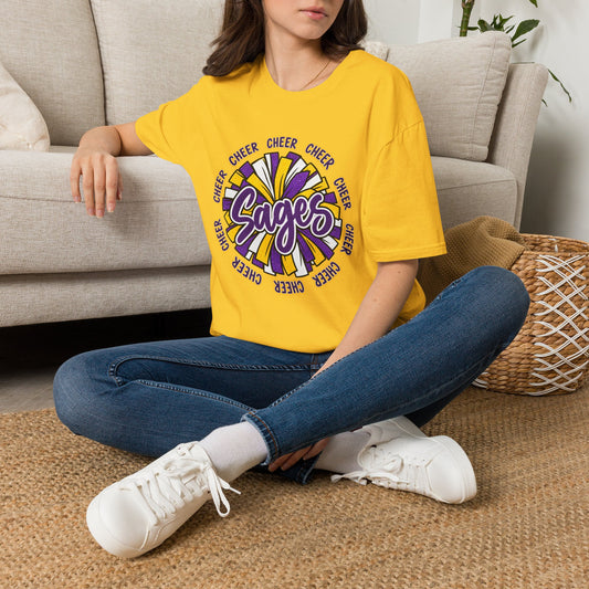 Sages Cheer T-Shirt — Purple & Gold Pom Design