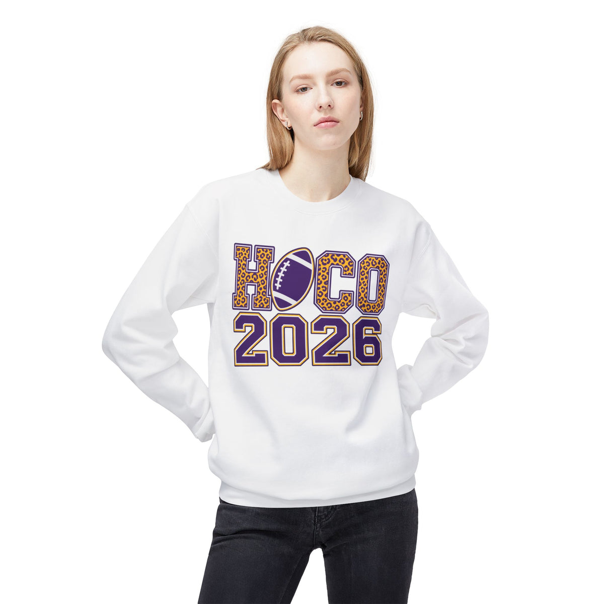 HOCO 2026 Leopard Football Crewneck Sweatshirt