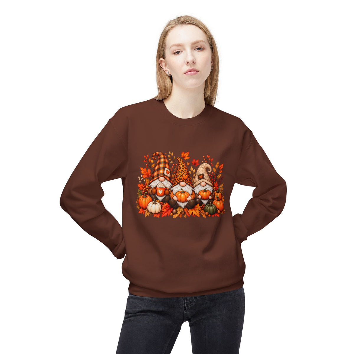 Fall Gnome Crewneck Sweatshirt - Cute Pumpkin & Autumn Gnomes Sweatshirt