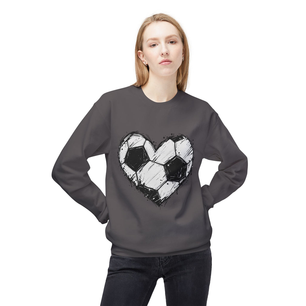 Soccer Heart Crewneck Sweatshirt – Distressed Sketch Football Graphic