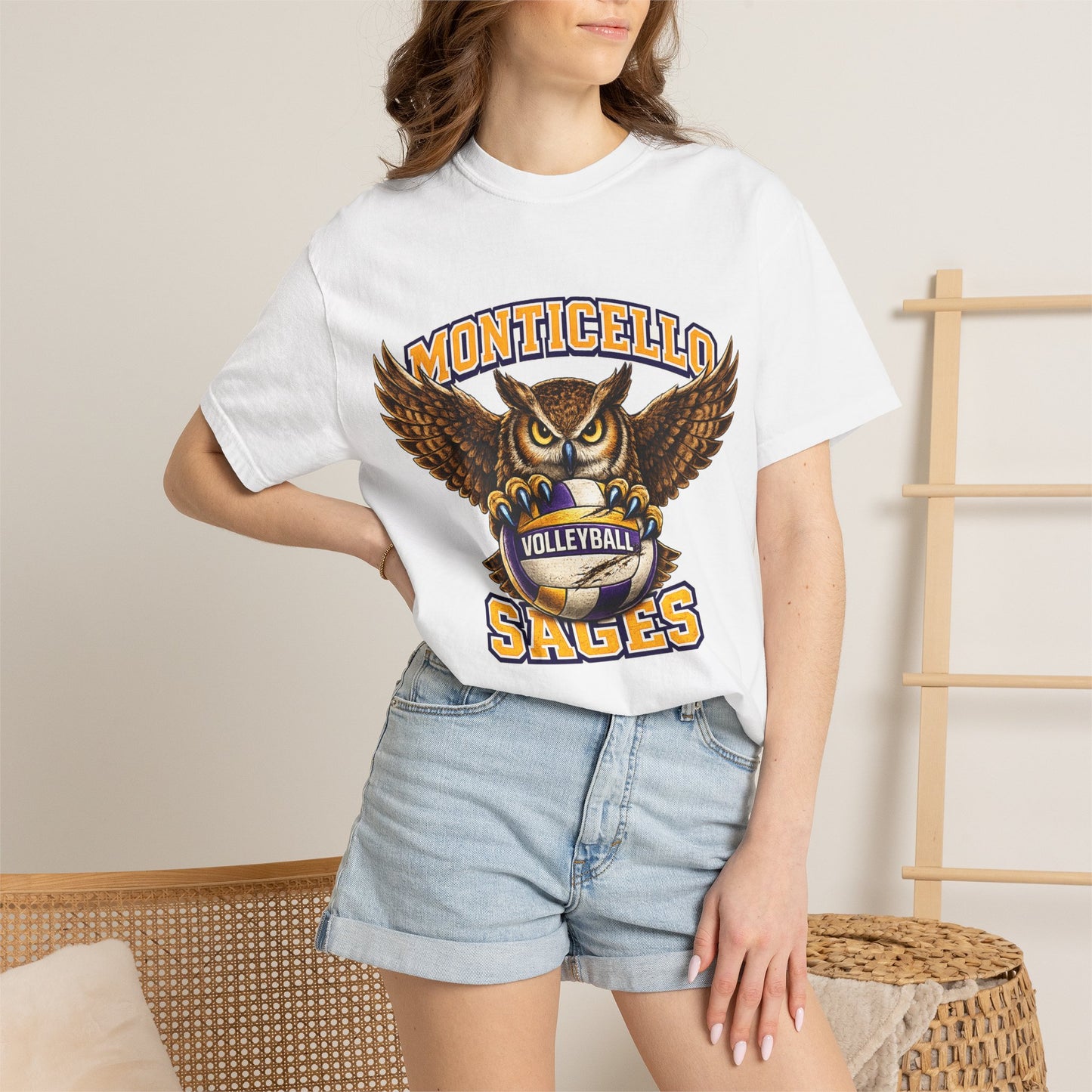 Monticello Sages Volleyball T-Shirt — Vintage Owl & Wings Team Tee