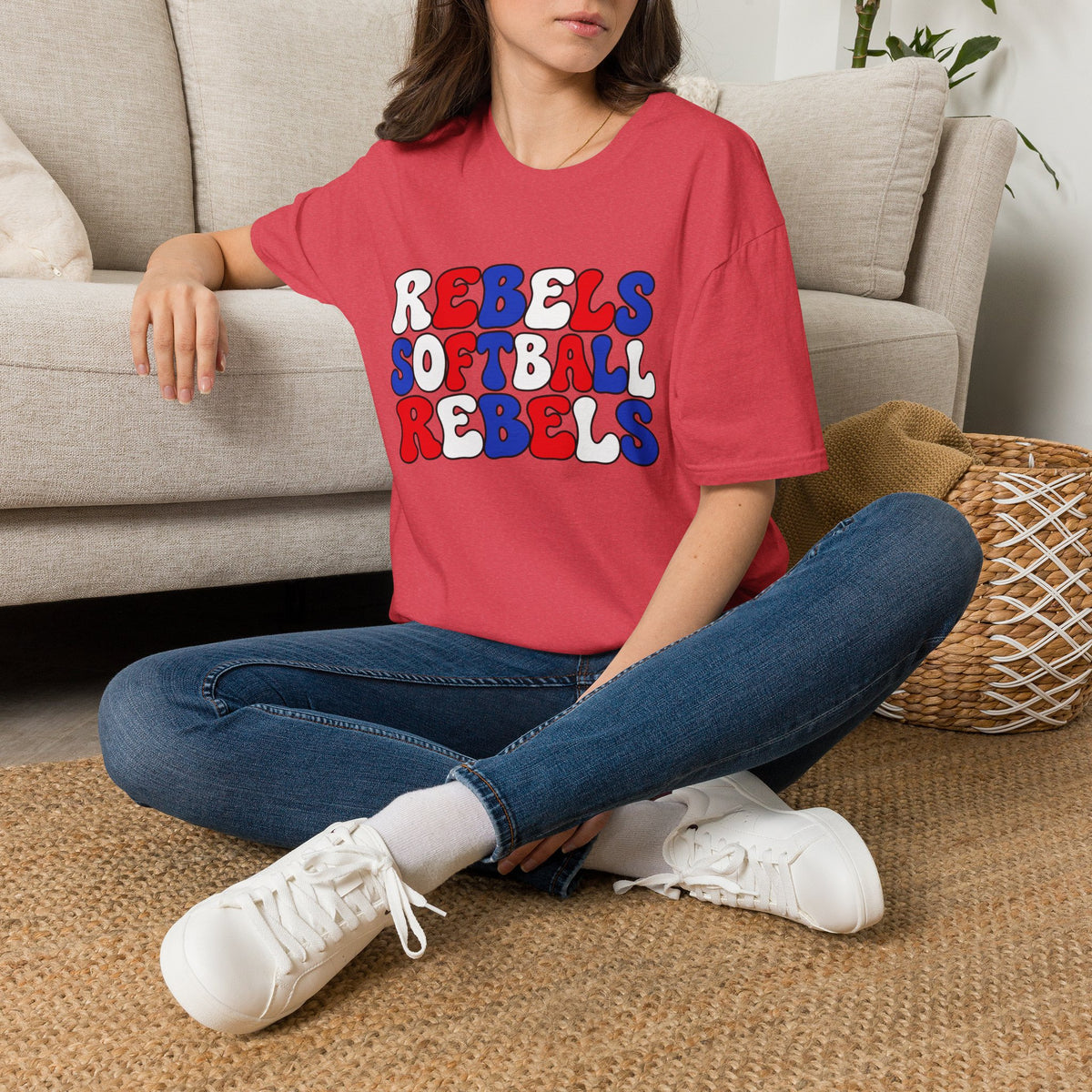 Rebels Softball Graphic T-Shirt — Retro Red & Blue Team Tee