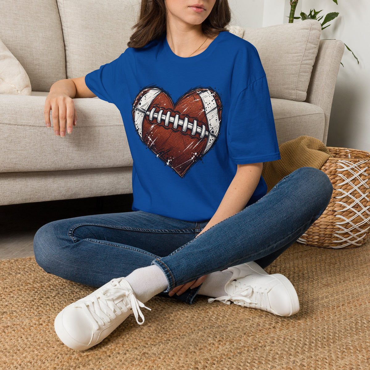 Football Heart Graphic T-Shirt — Vintage Grunge Sports Tee