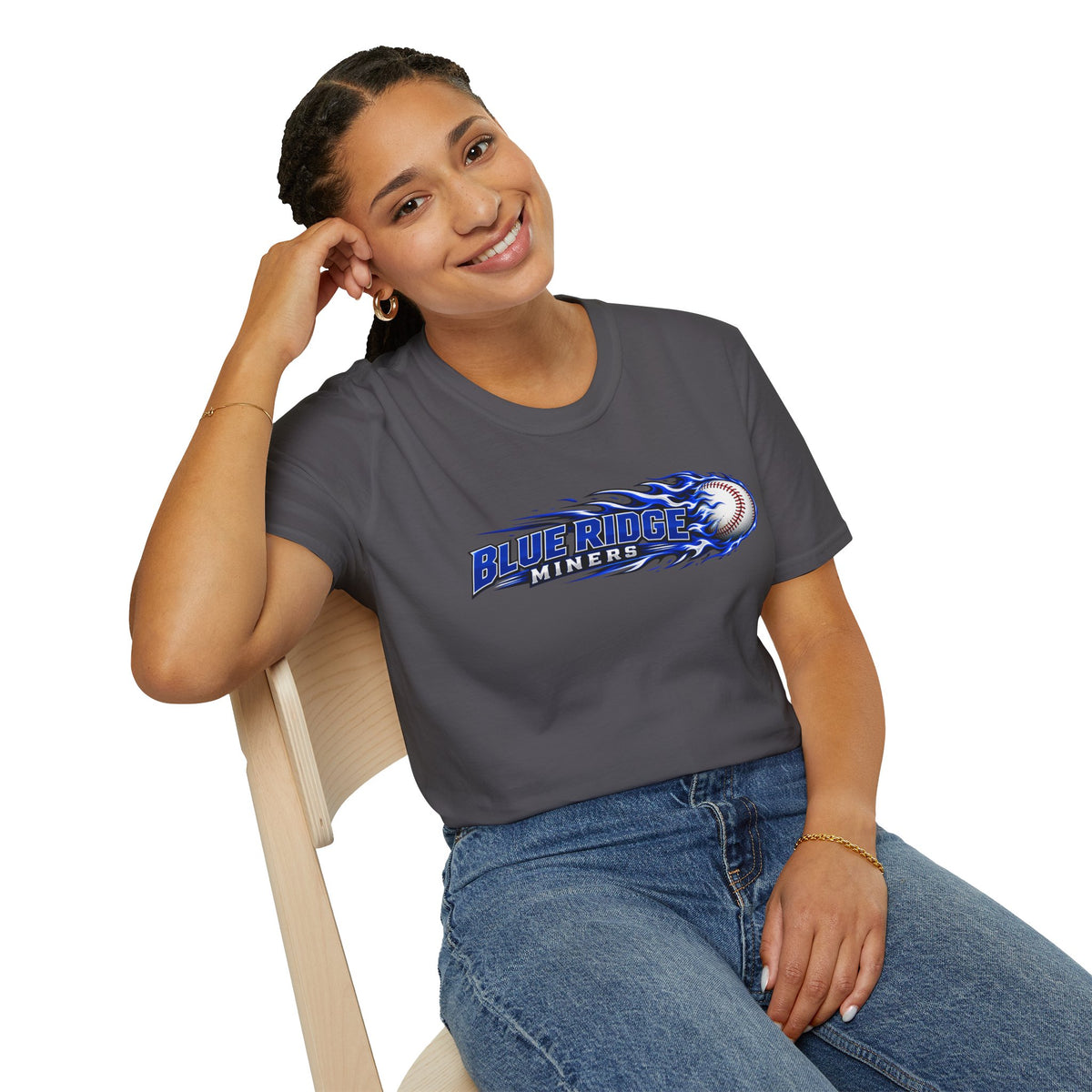 Blue Ridge Miners Flaming Baseball T-Shirt – Flaming Ball Softstyle Tee