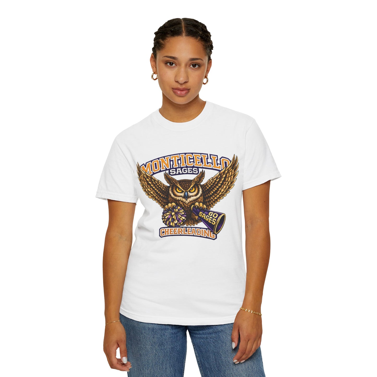 Monticello Sages Cheerleading T-shirt - Vintage Owl & Wings Team Tee