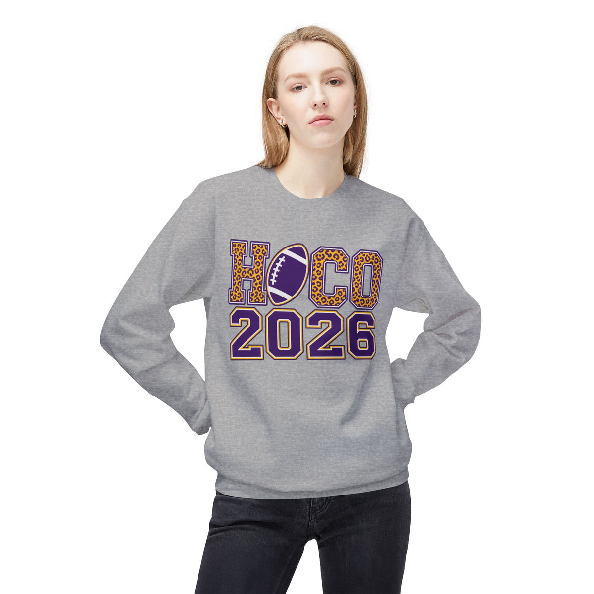 HOCO 2026 Leopard Football Crewneck Sweatshirt