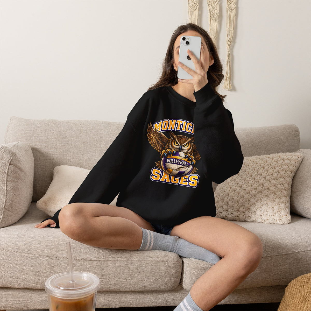 Monticello Sages Volleyball Crewneck Sweatshirt - Owl Wingspread Logo
