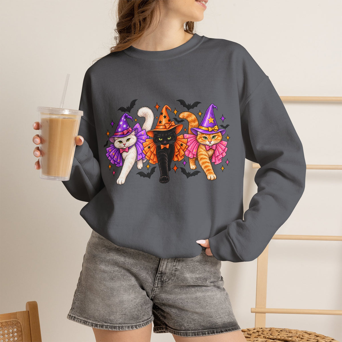 Halloween Witch Cats Crewneck Sweatshirt