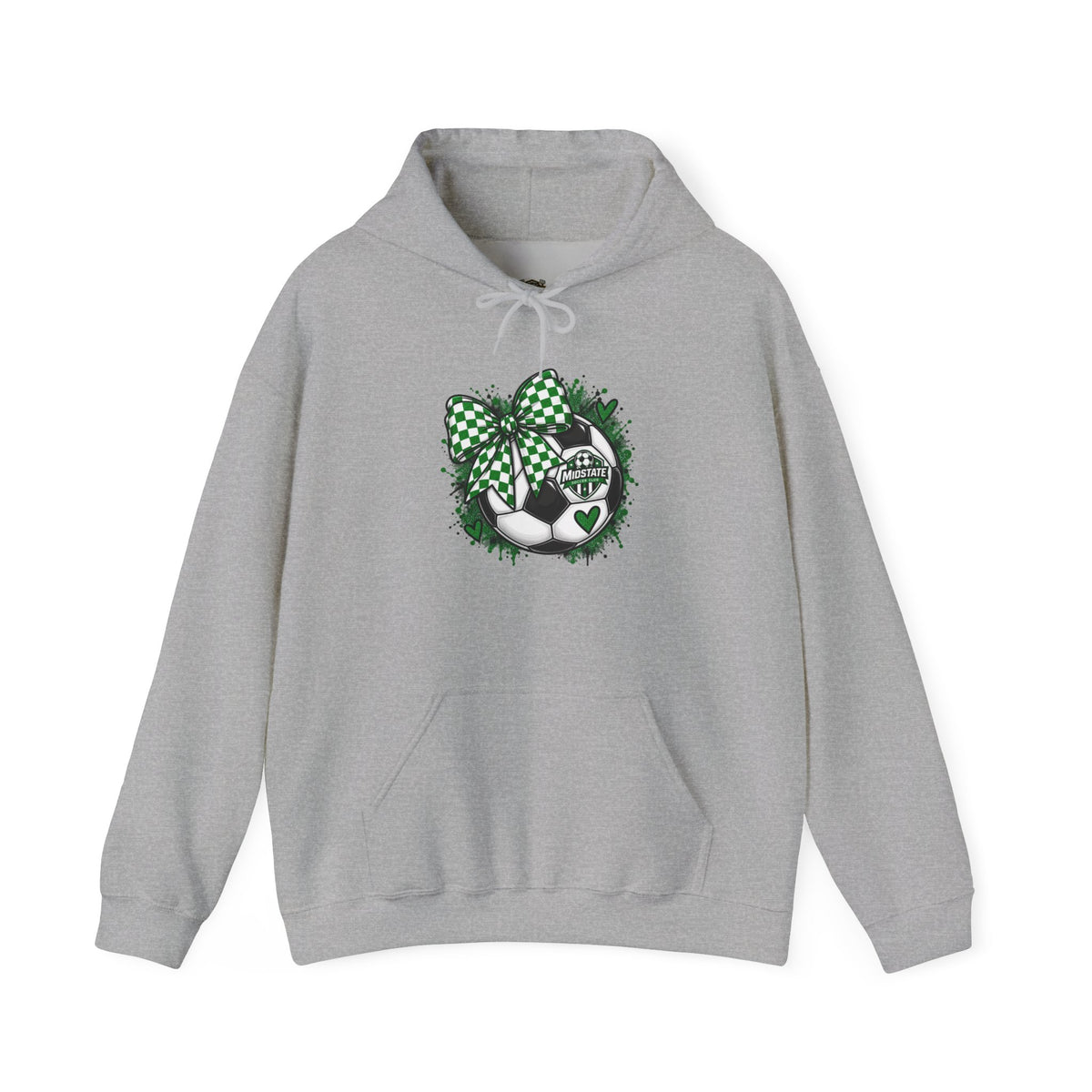 Midstate Soccer Hoodie — Green Plaid Bow Kitty Design