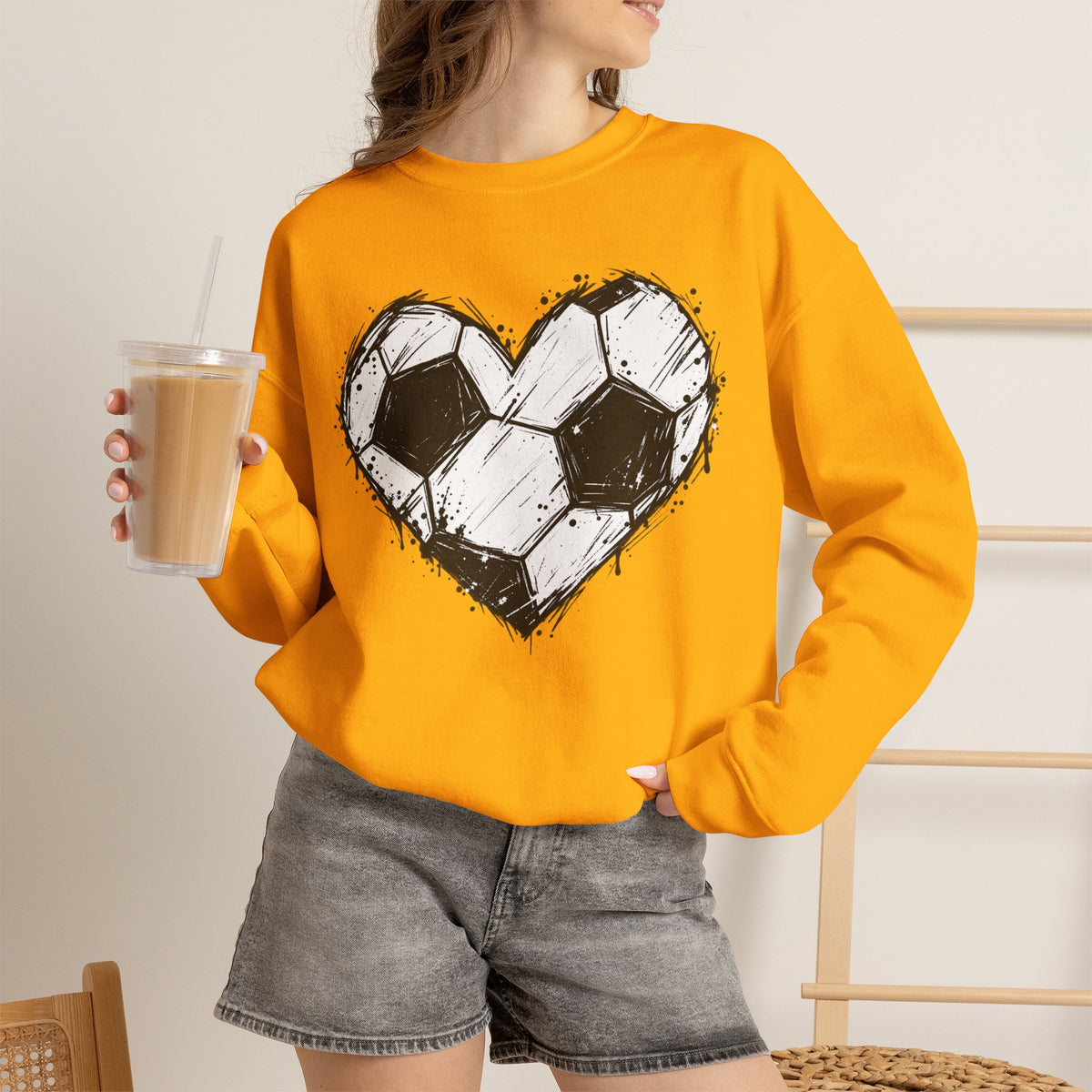 Soccer Heart Crewneck Sweatshirt — Grunge Soccer Ball Graphic