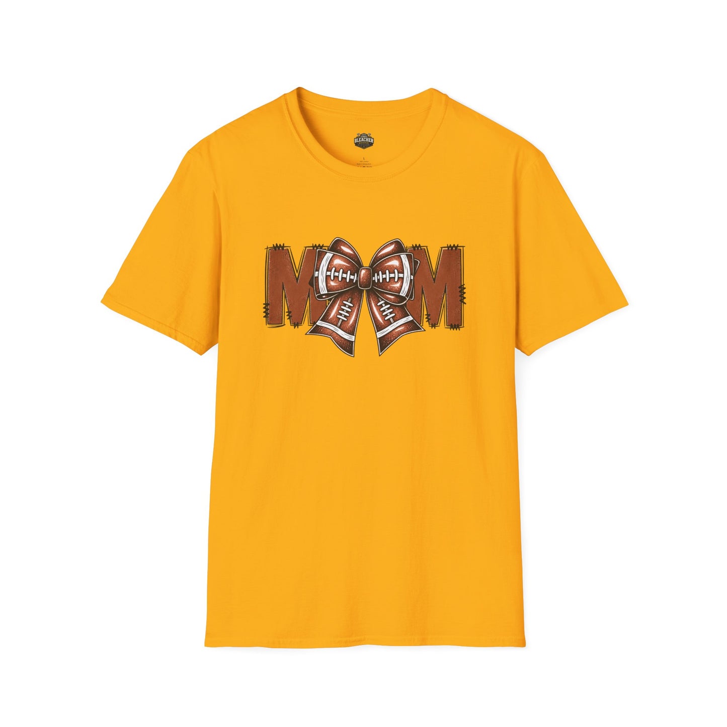 Football Mom T-Shirt — 'MOM' with Football Bow Graphic