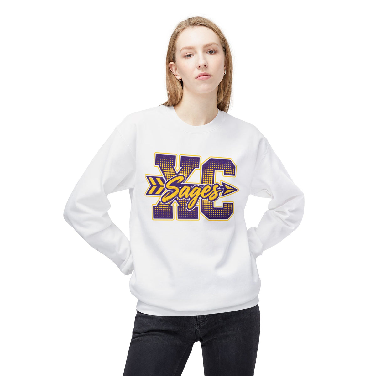 Cross Country Sages Crewneck Sweatshirt — Purple & Gold School Spirit