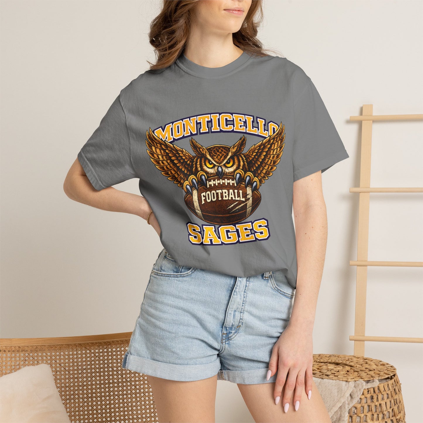 Monticello Sages Football T-Shirt — Vintage Owl & Wings Team Tee