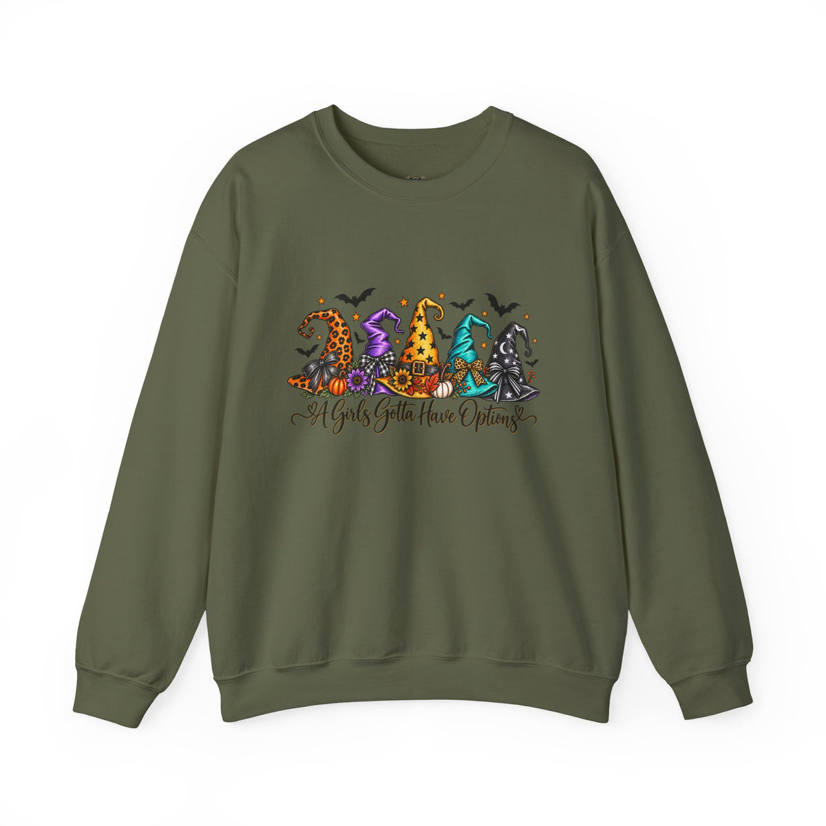 Witch Hat Crewneck Sweatshirt - "A Girls Gotta Have Options" Halloween Pullover