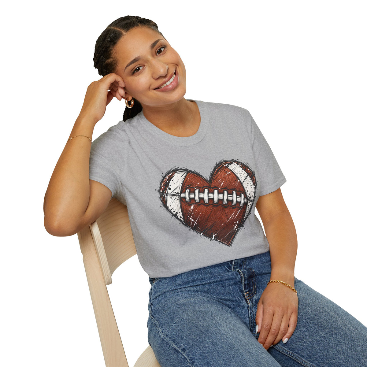 Football Heart Graphic T-Shirt — Vintage Grunge Sports Tee