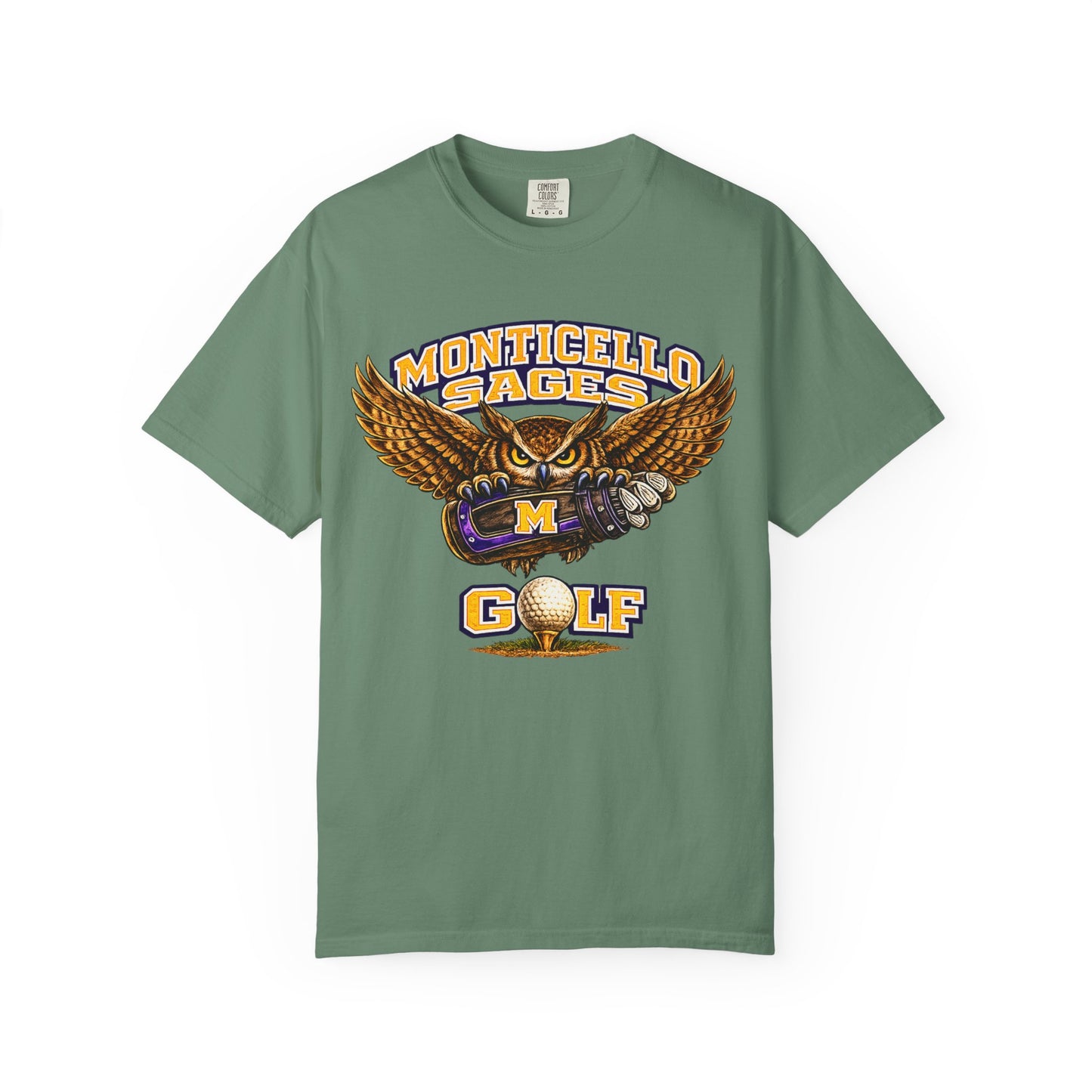 Monticello Sages Golf T-Shirt — Vintage Owl & Wings Team Tee