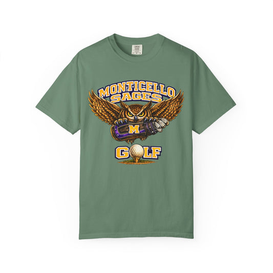 Monticello Sages Golf T-Shirt — Vintage Owl & Wings Team Tee