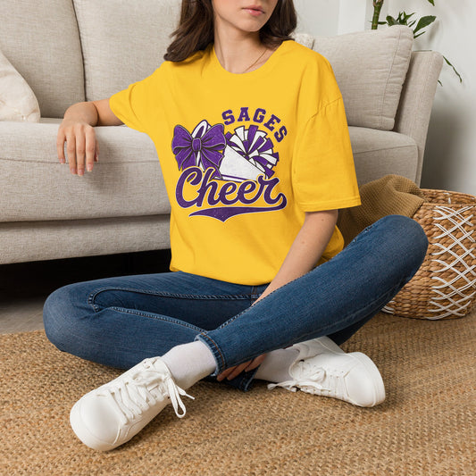 Sages Cheer T‑Shirt — Purple Bow & Pom Design