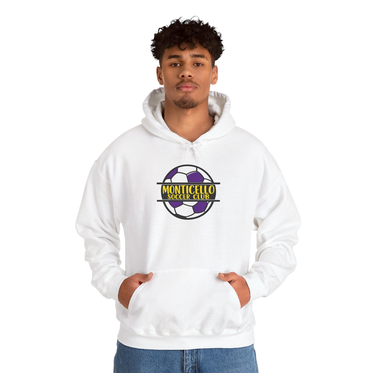 Monticello Soccer Club Hoodie — Purple & Gold Soccer Logo Sweatshirt
