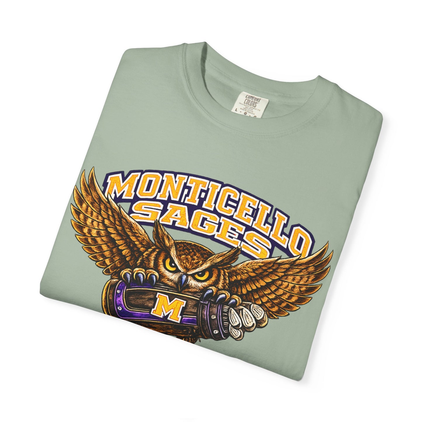 Monticello Sages Golf T-Shirt — Vintage Owl & Wings Team Tee