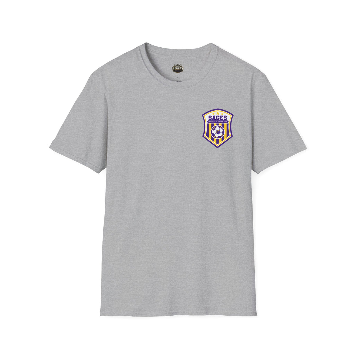Monticello Soccer Club Graphic Goal T Shirt - Crest on Front, Graphic Soccer Goal On Back