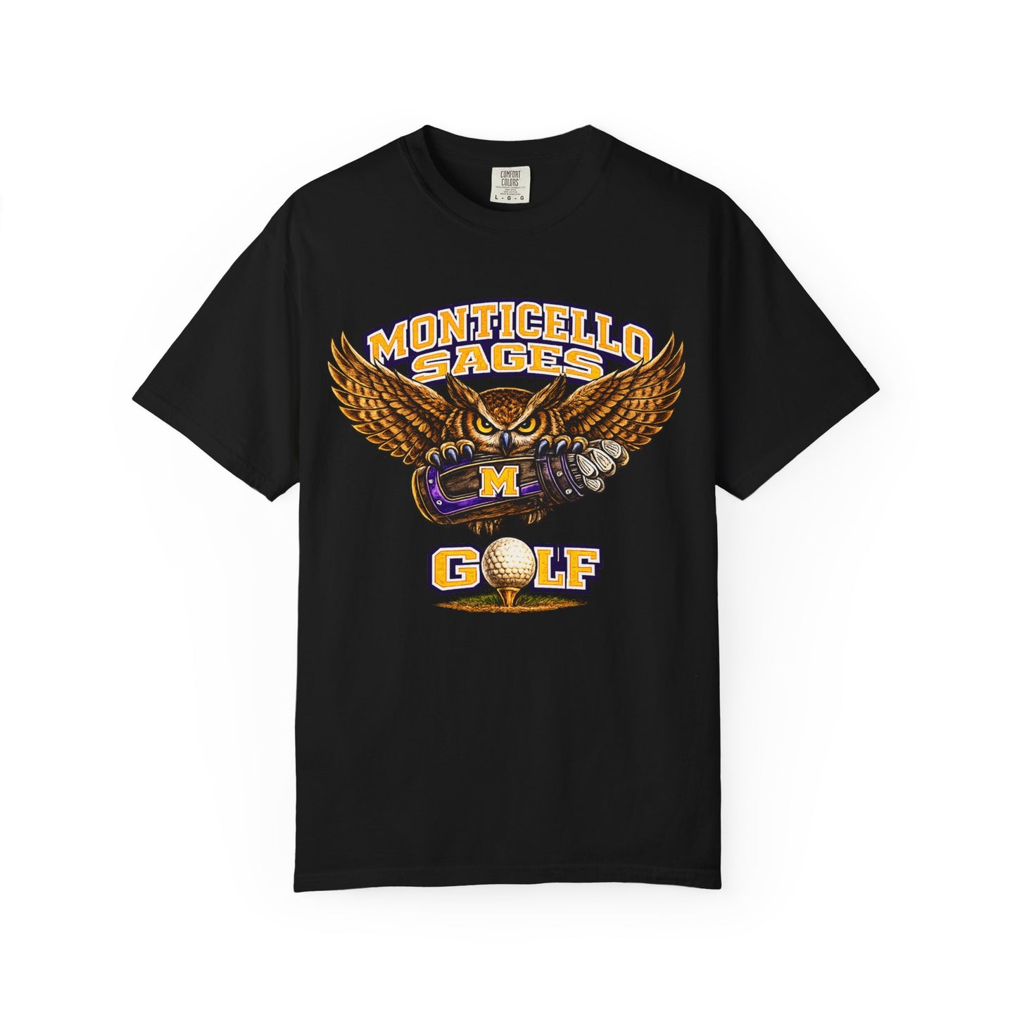 Monticello Sages Golf T-Shirt — Vintage Owl & Wings Team Tee