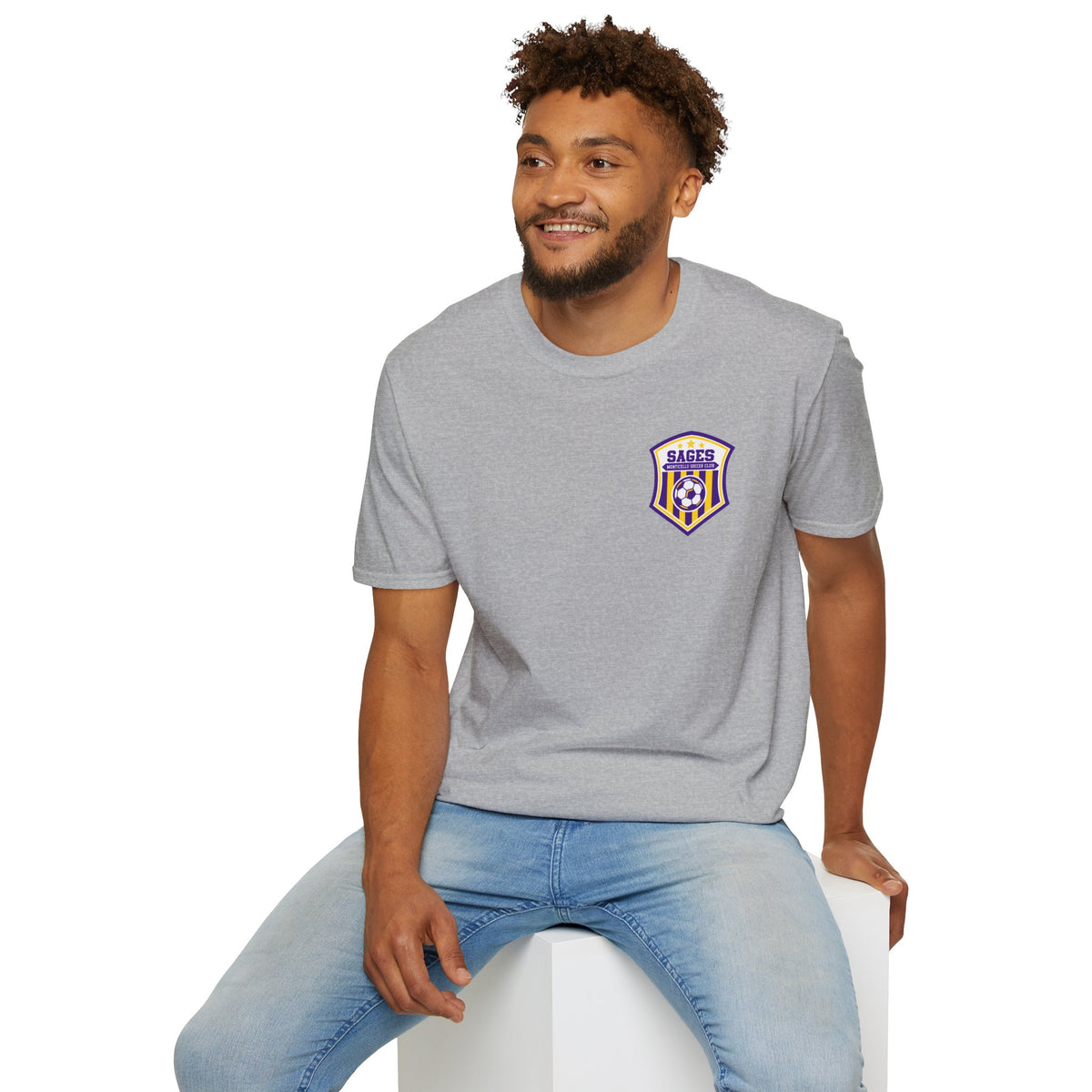 Monticello Soccer Club Graphic Goal T Shirt - Crest on Front, Graphic Soccer Goal On Back