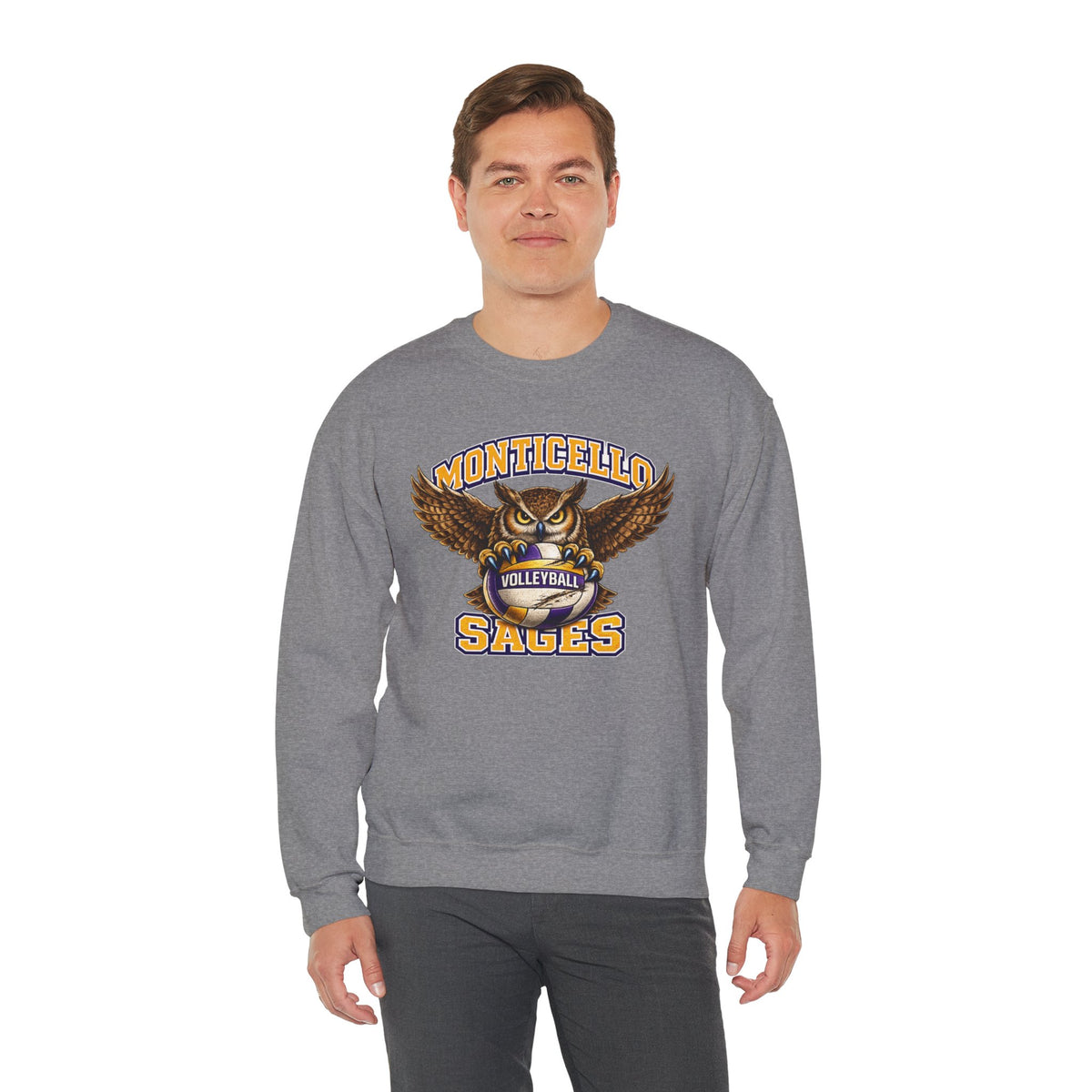 Monticello Sages Volleyball Crewneck Sweatshirt - Owl Wingspread Logo