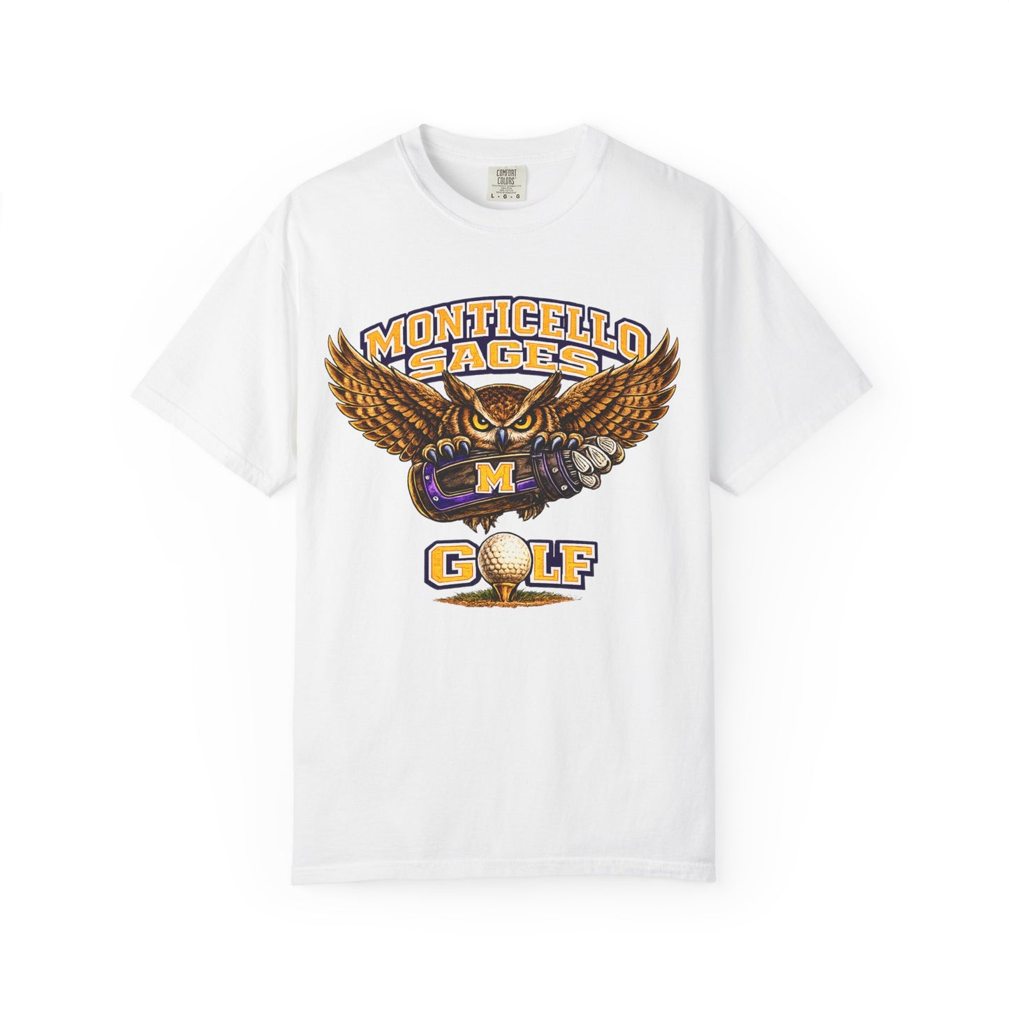 Monticello Sages Golf T-Shirt — Vintage Owl & Wings Team Tee