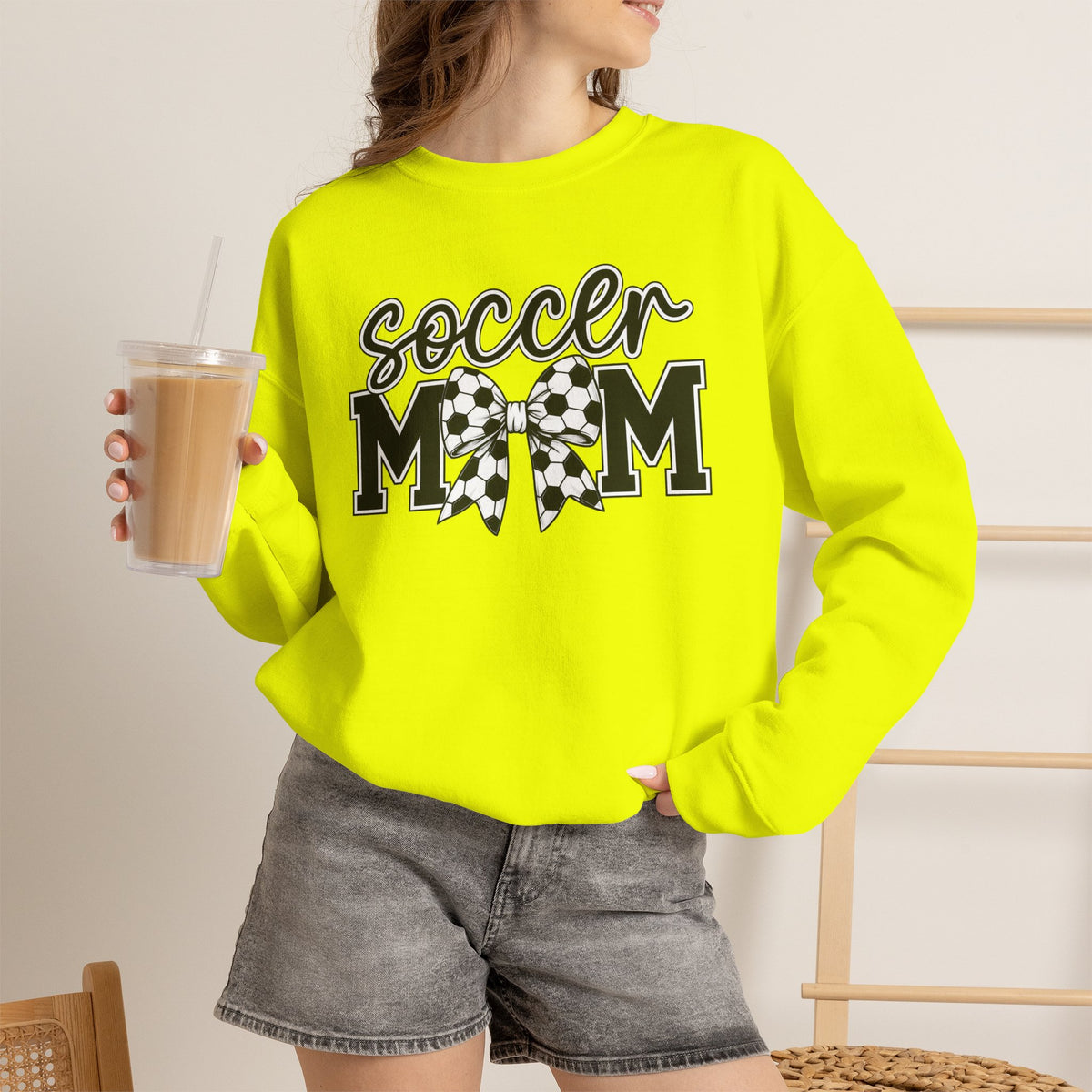 Soccer Mom Crewneck Sweatshirt — Cheer Mom Graphic Pullover with Soccer Bow