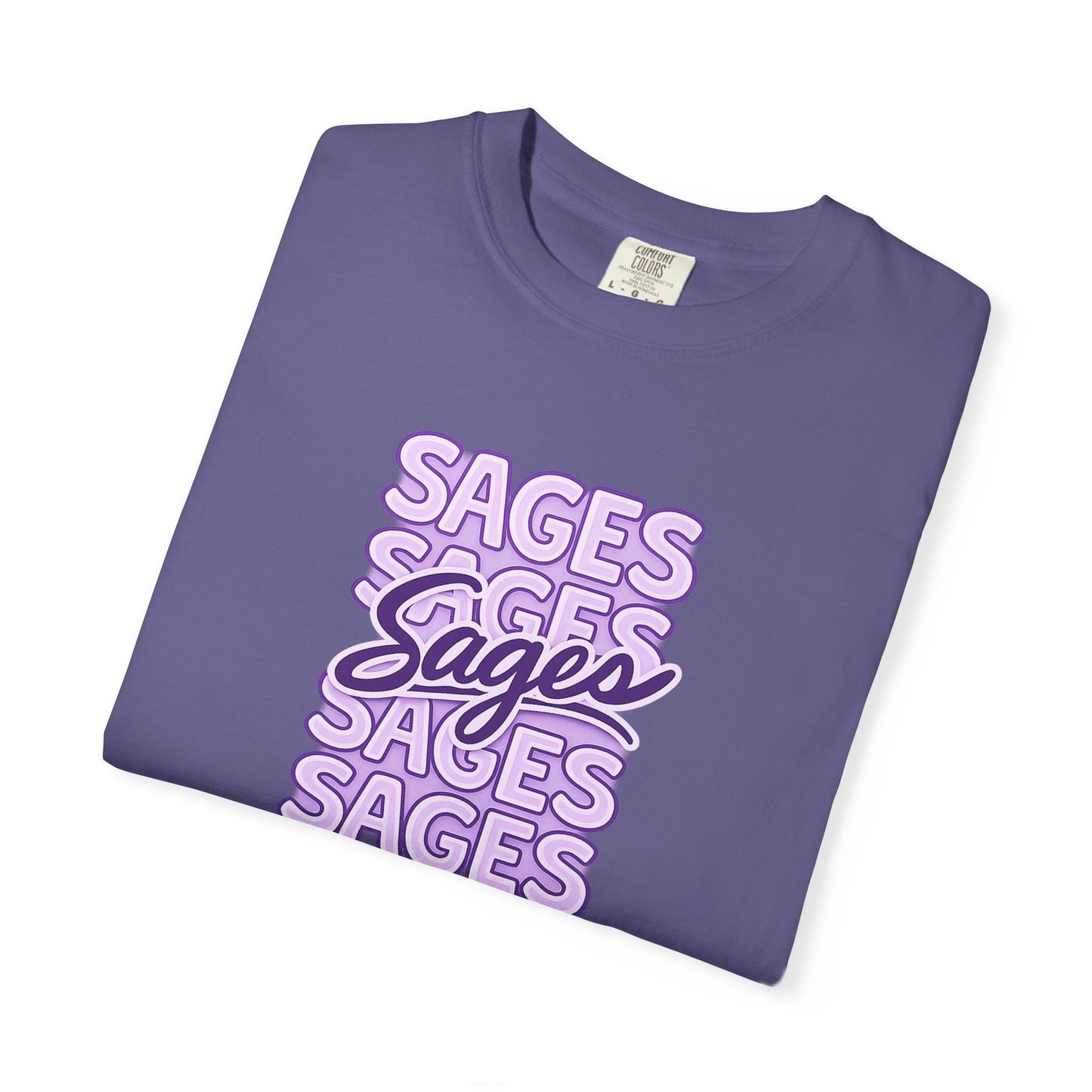 Sages Retro Stacked Text T-Shirt — Lavender Graphic Tee