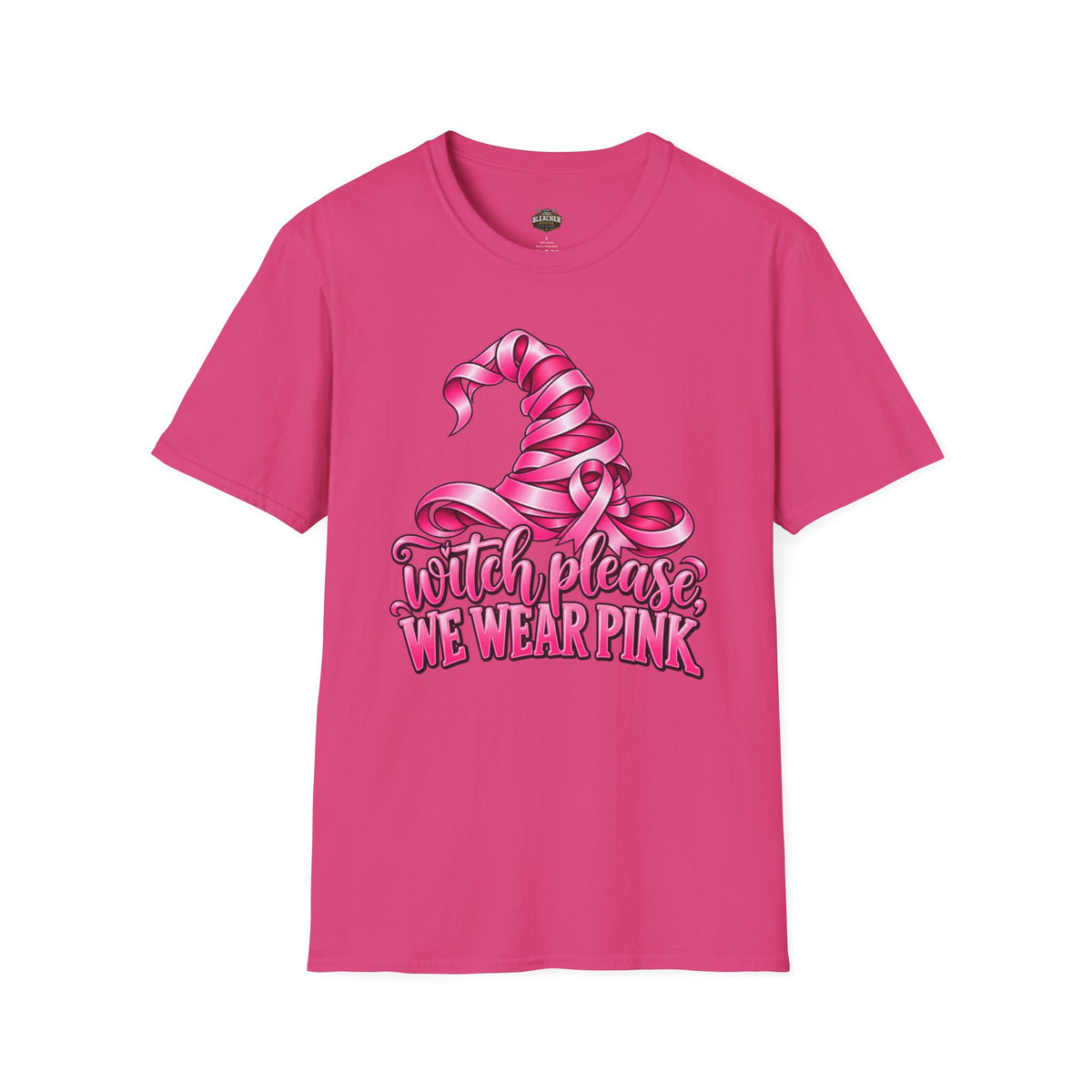 Witch Please We Wear Pink T-Shirt — Pink Witch Hat Breast Cancer Awareness Tee