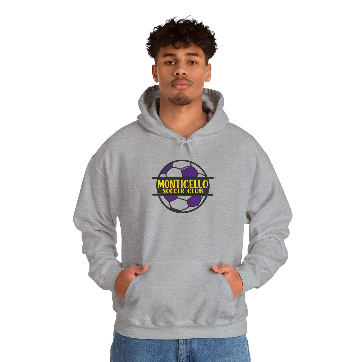 Monticello Soccer Club Hoodie — Purple & Gold Soccer Logo Sweatshirt