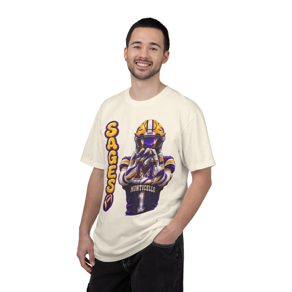 Monticello Sages Football Player Graphic T-Shirt