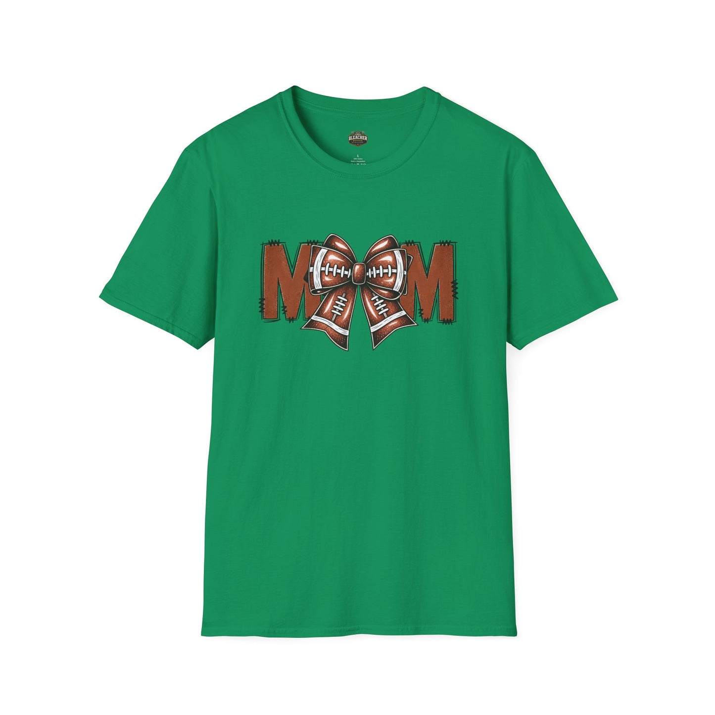 Football Mom T-Shirt — 'MOM' with Football Bow Graphic