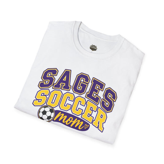 Sages Soccer Mom T‑Shirt — Purple & Gold Team Spirit Tee
