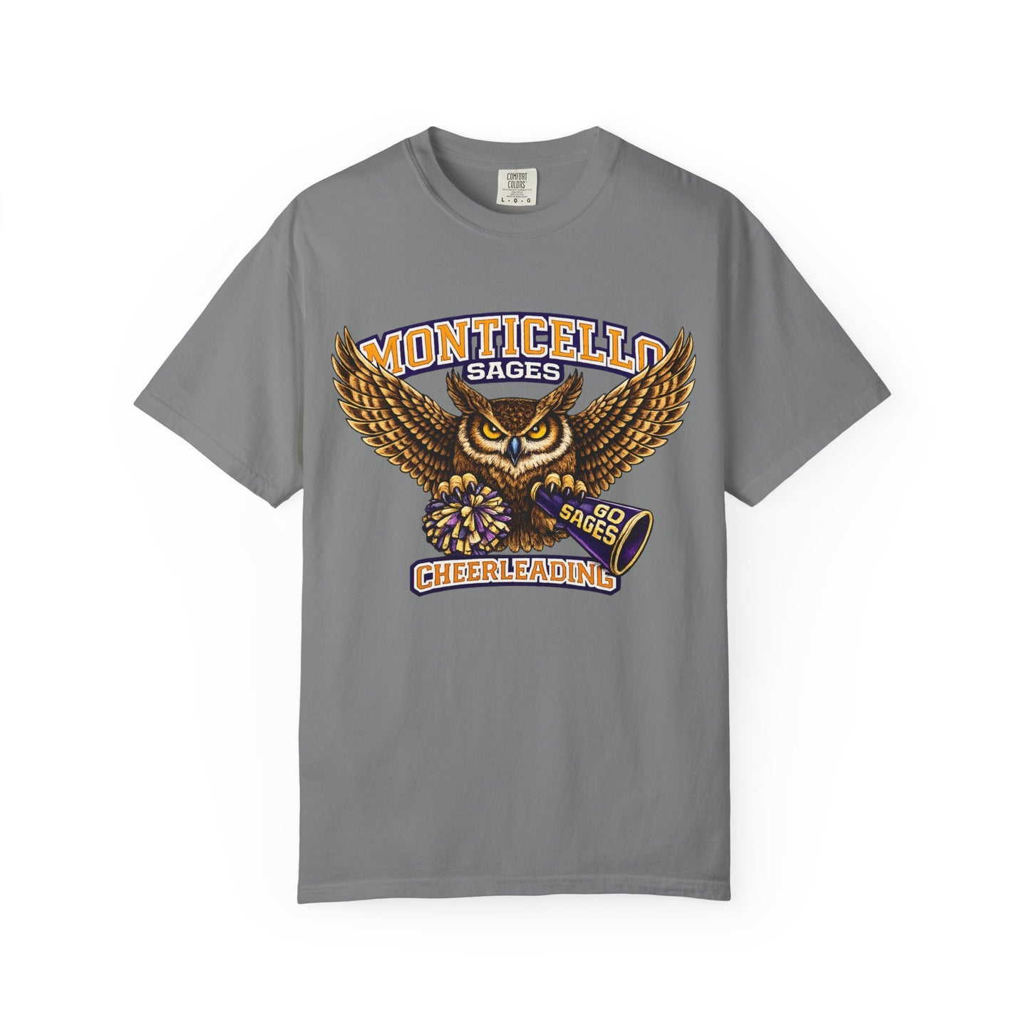 Monticello Sages Cheerleading T-shirt - Vintage Owl & Wings Team Tee