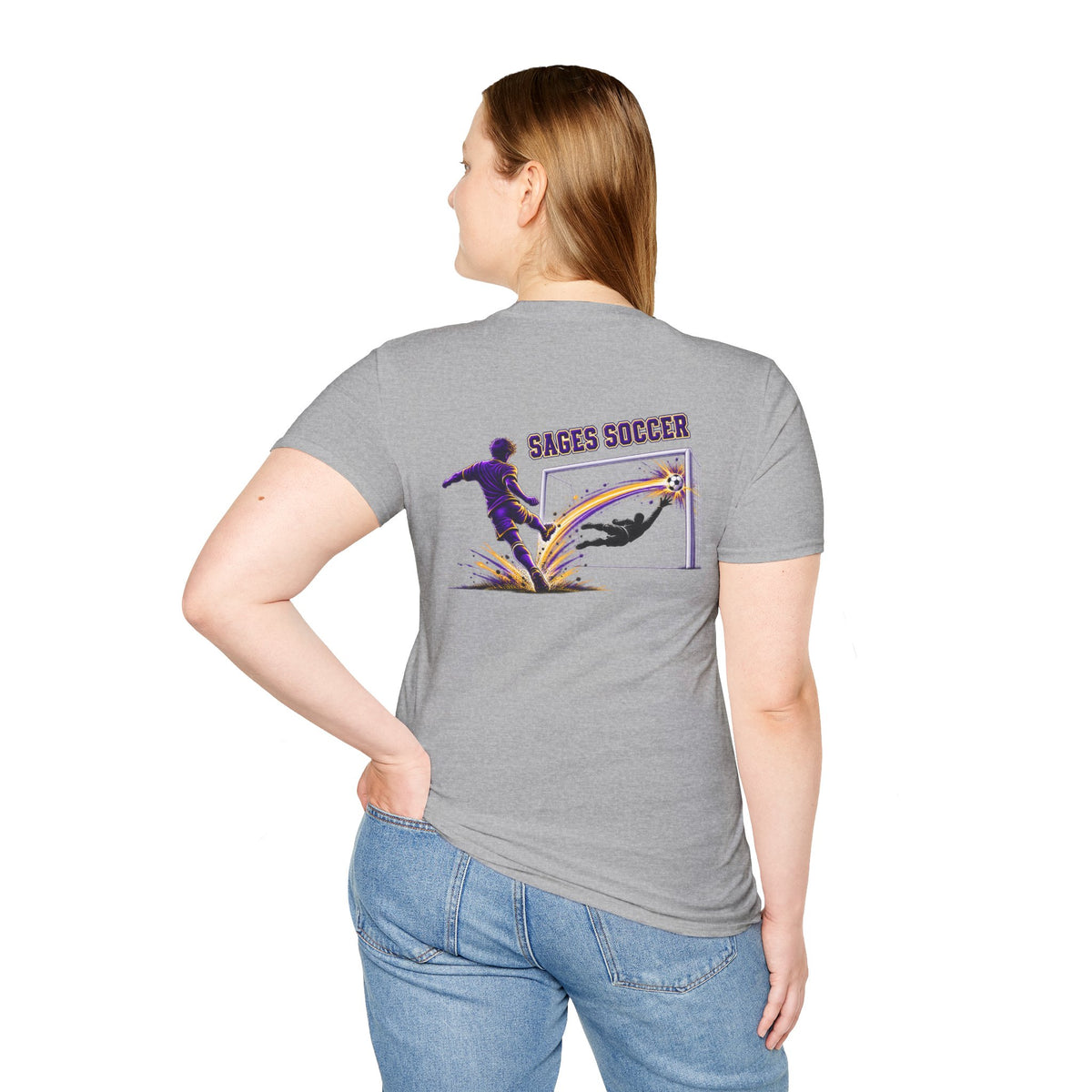 Monticello Soccer Club Graphic Goal T Shirt - Crest on Front, Graphic Soccer Goal On Back