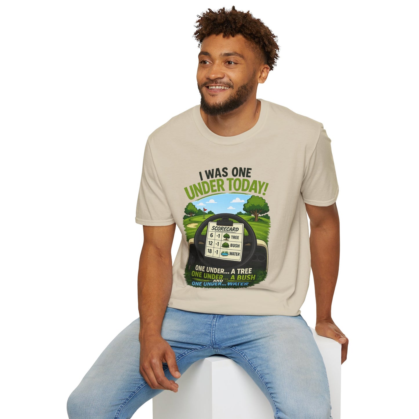 Golf T-Shirt — "I Was One Under Today!" ANIMATED VERSION - Scorecard Golf Humor Shirt