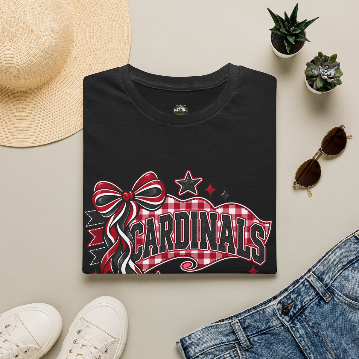 Cardinals Retro Bow T-Shirt — Cheerful Fan Tee with Stars & Heart