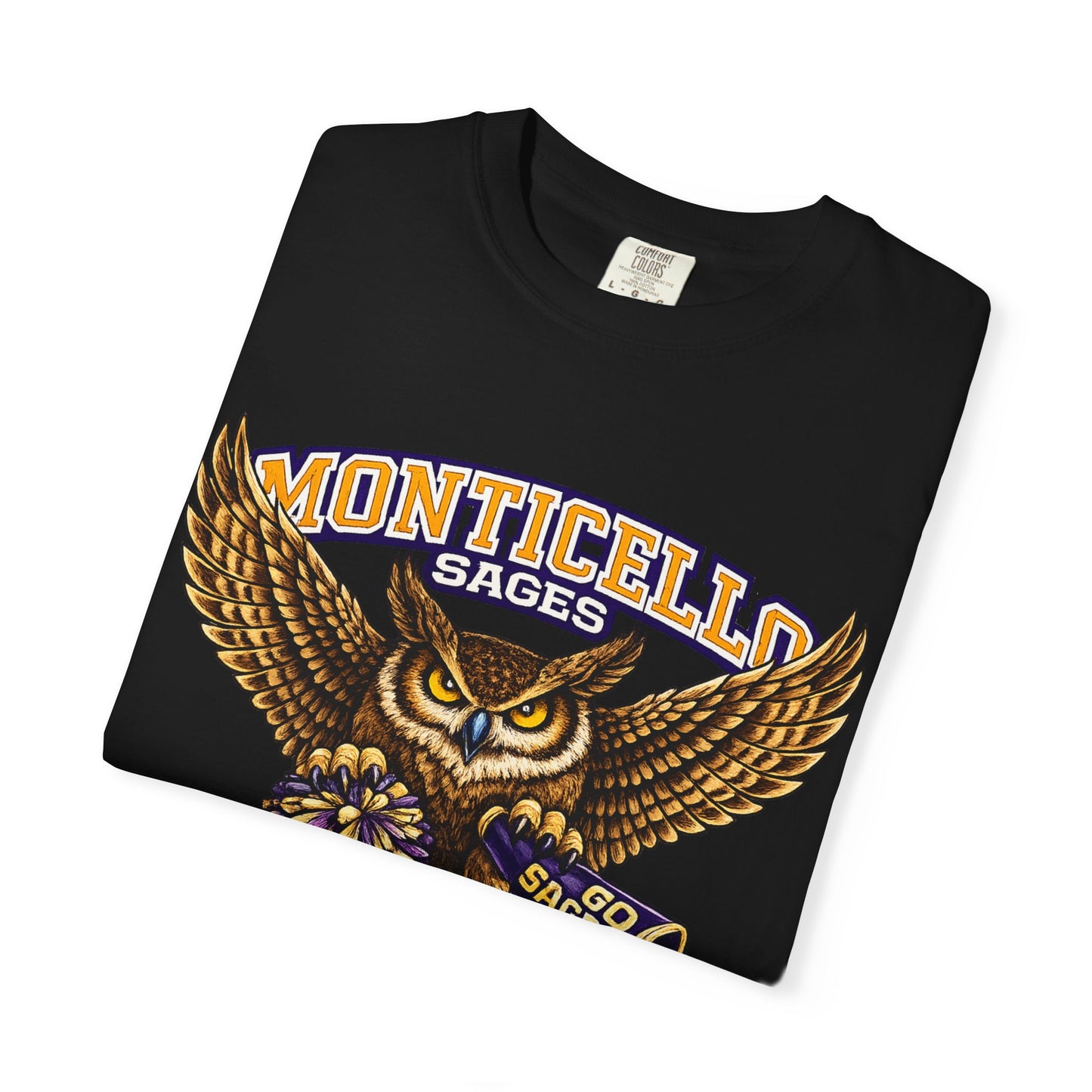 Monticello Sages Cheerleading T-shirt - Vintage Owl & Wings Team Tee